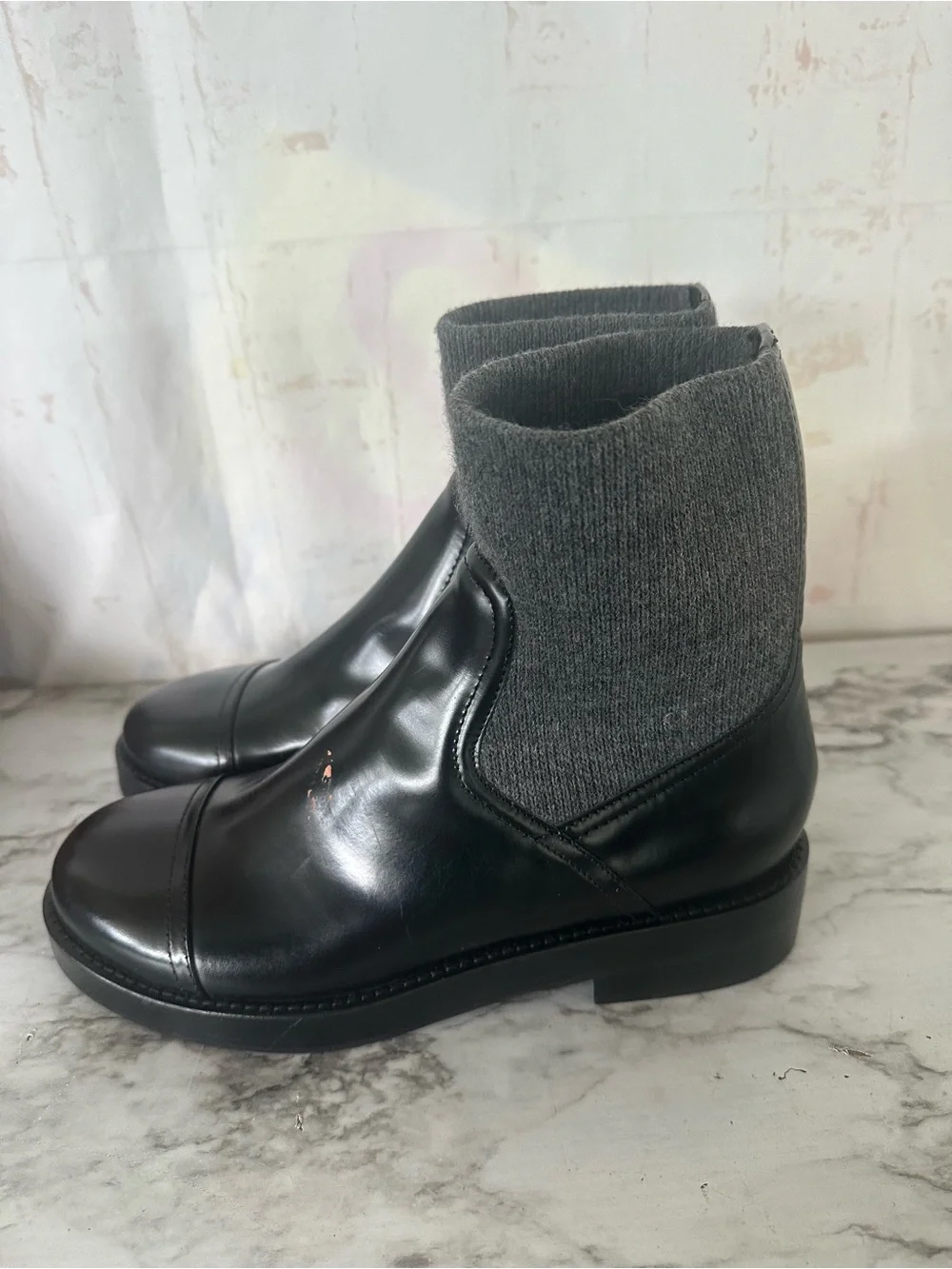 J Crew Sweater Spazzo Ribbed Italian Leather 9.5 Women Black Boots Pull-On NWOB